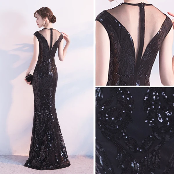 Modern / Fashion Black Evening Dresses 2017 Trumpet / Mermaid Scoop Neck Sleeveless Beading Sequins Split Front Floor-Length / Long Pierced Backless Formal Dresses