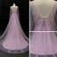 Luxury / Gorgeous Lilac See-through Evening Dresses  2018 A-Line / Princess V-Neck Beading Watteau Train Ruffle Backless Formal Dresses