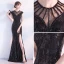 Modern / Fashion Black Evening Dresses  2017 Trumpet / Mermaid Scoop Neck Sleeveless Beading Sequins Split Front Floor-Length / Long Pierced Backless Formal Dresses