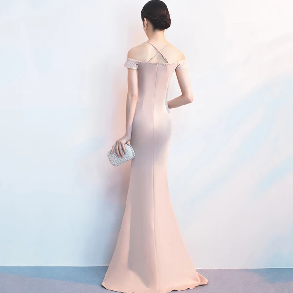 Modern / Fashion Champagne Evening Dresses 2018 Trumpet / Mermaid Spaghetti Straps Strapless Short Sleeve Beading Split Front Floor-Length / Long Ruffle Backless Formal Dresses