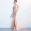 Modern / Fashion Champagne Evening Dresses  2018 Trumpet / Mermaid Spaghetti Straps Strapless Short Sleeve Beading Split Front Floor-Length / Long Ruffle Backless Formal Dresses