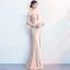 Modern / Fashion Champagne Evening Dresses  2018 Trumpet / Mermaid Spaghetti Straps Strapless Short Sleeve Beading Split Front Floor-Length / Long Ruffle Backless Formal Dresses