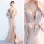 Modern / Fashion Champagne Evening Dresses  2018 Trumpet / Mermaid Spaghetti Straps Strapless Short Sleeve Beading Split Front Floor-Length / Long Ruffle Backless Formal Dresses