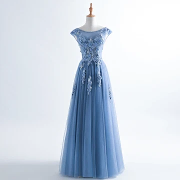 Chic Beautiful Ocean Blue Evening Dresses 2017 A Line Princess Pearl Scoop Neck Sleeveless Appliques Flower Beading Sash Floor Length Long Ruffle Backless