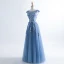 Chic / Beautiful Ocean Blue Evening Dresses  2017 A-Line / Princess Pearl Scoop Neck Sleeveless Appliques Flower Beading Sash Floor-Length / Long Ruffle Backless