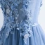 Chic / Beautiful Ocean Blue Evening Dresses  2017 A-Line / Princess Pearl Scoop Neck Sleeveless Appliques Flower Beading Sash Floor-Length / Long Ruffle Backless
