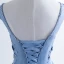 Chic / Beautiful Ocean Blue Evening Dresses  2017 A-Line / Princess Pearl Scoop Neck Sleeveless Appliques Flower Beading Sash Floor-Length / Long Ruffle Backless