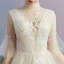 Modern / Fashion Champagne Spotted Homecoming Graduation Dresses 2018 A-Line / Princess High Neck 3/4 Sleeve Appliques Lace Knee-Length Ruffle Backless Formal Dresses