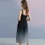 Simple Noire Dégradé De Couleur Bleu Marine Crêpe Georgette Robe De Soirée 2018 Princesse épaules Sans Manches Thé Longueur Plissée Dos Nu Robe De Ceremonie