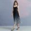 Simple Noire Dégradé De Couleur Bleu Marine Crêpe Georgette Robe De Soirée 2018 Princesse épaules Sans Manches Thé Longueur Plissée Dos Nu Robe De Ceremonie
