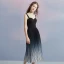 Simple Noire Dégradé De Couleur Bleu Marine Crêpe Georgette Robe De Soirée 2018 Princesse épaules Sans Manches Thé Longueur Plissée Dos Nu Robe De Ceremonie