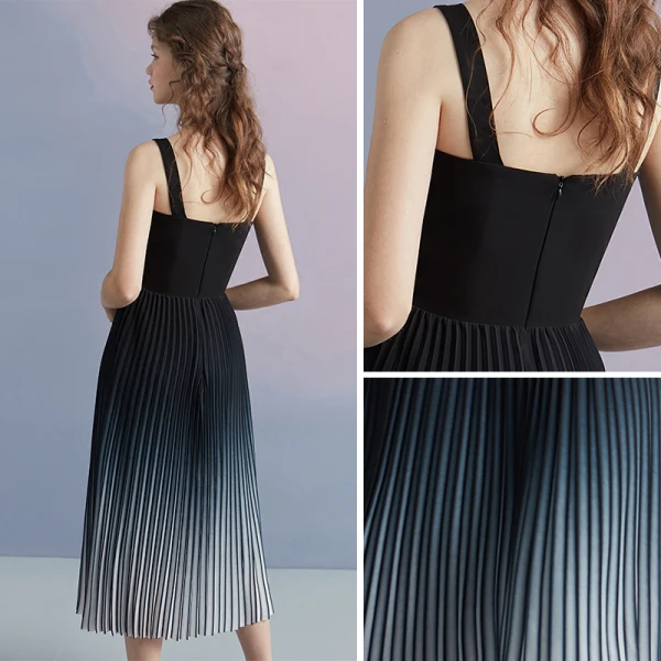 Simple Noire Dégradé De Couleur Bleu Marine Crêpe Georgette Robe De Soirée 2018 Princesse épaules Sans Manches Thé Longueur Plissée Dos Nu Robe De Ceremonie