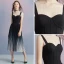 Simple Noire Dégradé De Couleur Bleu Marine Crêpe Georgette Robe De Soirée 2018 Princesse épaules Sans Manches Thé Longueur Plissée Dos Nu Robe De Ceremonie