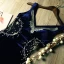 Sexy Bleu Marine Transparentes Daim Robe De Soirée 2018 Trompette / Sirène V-Cou Sans Manches Perlage Faux Diamant Longue Dos Nu Robe De Ceremonie