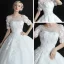 Chic / Belle Salle Robe De Mariée 2017 En Dentelle Appliques Perle Paillettes Encolure Dégagée Manches Courtes Dos Nu Longue Blanche Robe Boule