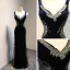 Sexy Bleu Marine Transparentes Daim Robe De Soirée 2018 Trompette / Sirène V-Cou Sans Manches Perlage Faux Diamant Longue Dos Nu Robe De Ceremonie