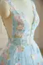 Flower Fairy Sky Blue 3D Lace Prom Dresses 2024 Crossed Straps Floor-Length / Long V-Neck Dancing Sleeveless A-Line / Princess Formal Dresses