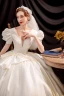 Victorian Style Vintage / Retro Affordable Ivory Ball Gown Wedding Dresses 2021 Deep V-Neck Bow Short Sleeve Backless Floor-Length / Long Wedding