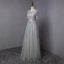 Abordable Gris Robe De Bal 2018 Princesse Noeud En Dentelle Fleur Encolure Dégagée Manches Courtes Longue Robe De Ceremonie