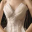 Edles Champagner Brautkleider / Hochzeitskleider 2019 A Linie Bandeau Applikationen Perle Pailletten Spitze Blumen Ärmellos Rückenfreies Fallende Rüsche Königliche Schleppe