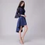 Chic / Belle de retour Kaki Robe De Graduation 2018 Princesse Noeud En Dentelle Asymétrique Col Haut 3/4 Manches Robe De Ceremonie