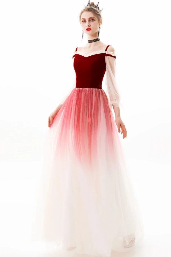 Modern / Fashion Burgundy Evening Dresses 2019 A-Line / Princess Square Neckline Suede 3/4 Sleeve Backless Floor-Length / Long Formal Dresses