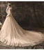 Élégant Champagne Robe De Mariée 2019 Princesse Encolure Dégagée En Dentelle Fleur Manches Longues Dos Nu Chapel Train