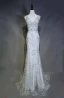 High End Silber Abendkleider 2019 Meerjungfrau V-Ausschnitt Handgefertigt Perlenstickerei Kristall Perle Strass Ärmellos Rückenfreies Sweep / Pinsel Zug Festliche Kleider