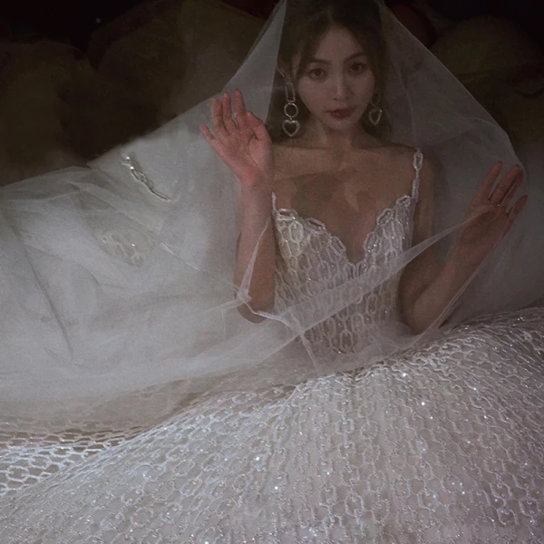 Luxury / Gorgeous High-end White Wedding Dresses 2021 Ball Gown Spaghetti Straps Sequins Sleeveless Backless Royal Train Wedding