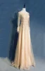 Haut de Gamme Champagne Robe De Soirée 2019 Princesse Encolure Dégagée Fait main Perlage Faux Diamant Ceinture Manches Longues Plumes Longue Robe De Ceremonie