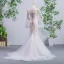 Charming Ivory Wedding Dresses 2023 Trumpet / Mermaid Off-The-Shoulder Lace Flower Long Sleeve Backless Chapel Train