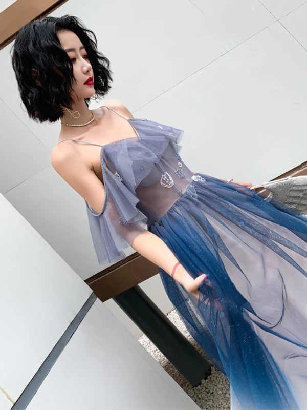 Chic / Beautiful Gradient-Color Evening Dresses 2019 A-Line / Princess Spaghetti Straps Sleeveless Backless Floor-Length / Long Formal Dresses