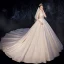 Fabulous Champagne Wedding Dresses 2019 A-Line / Princess High Neck Beading Sequins Lace Flower Short Sleeve Royal Train
