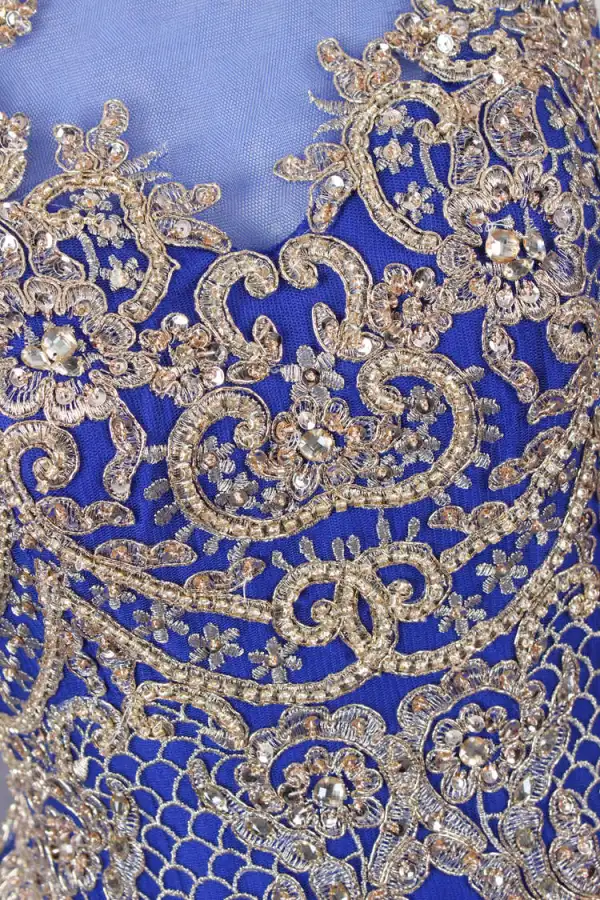 Elegant Royal Blue Prom Dresses 2019 A-Line / Princess Scoop Neck Beading Crystal Sequins Lace Flower Sleeveless Backless Floor-Length / Long Formal Dresses