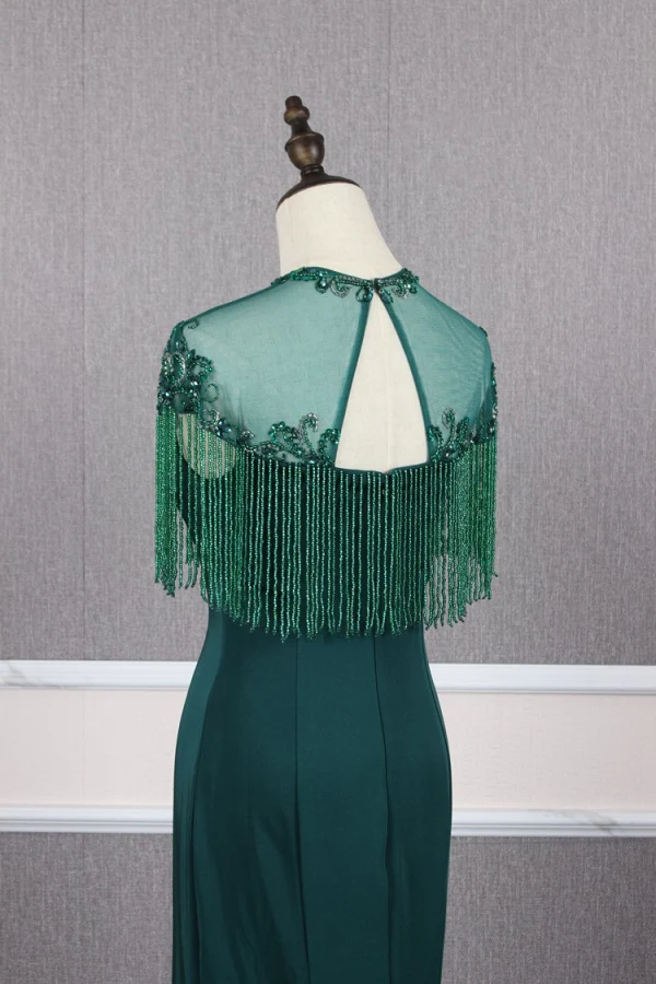 Vintage / Retro Dark Green Prom Dresses 2019 Trumpet / Mermaid Scoop Neck Handmade  Beading Tassel Sequins Short Sleeve Backless Sweep Train Formal Dresses