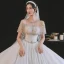 Luxury / Gorgeous Sexy White Wedding Dresses 2021 Ball Gown Scoop Neck Beading Rhinestone Short Sleeve Backless Royal Train Wedding