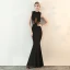 Sexy Noire Robe De Soirée 2018 Trompette / Sirène Transparentes Perlage Encolure Dégagée Sans Manches Longue Robe De Ceremonie