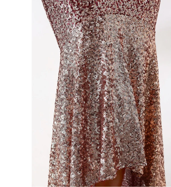 Scintillantes Bordeaux Doré Robe De Soirée 2019 Trompette / Sirène V-Cou Paillettes Sans Manches Dos Nu Asymétrique Robe De Ceremonie