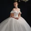 Modest / Simple High-end Ivory Ball Gown Satin Wedding Dresses 2021 Off-The-Shoulder Short Sleeve Backless Royal Train Wedding
