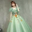 Chic / Beautiful Sage Green Prom Dresses 2019 Ball Gown V-Neck Lace Flower Short Sleeve Backless Floor-Length / Long Formal Dresses