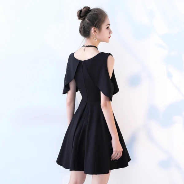 Chic / Beautiful Black Party Dresses 2017 A-Line / Princess Scoop Neck Strapless Sleeveless Short Formal Dresses