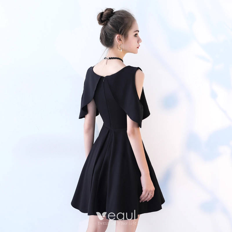 Chic Beautiful Black Party Dresses 2017 A Line Princess Scoop Neck Strapless Sleeveless Short Formal Dresses
