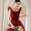 Chic / Beautiful Burgundy Suede Spotted Prom Dresses 2021 A-Line / Princess Square Neckline Sleeveless Backless Floor-Length / Long Prom Formal Dresses