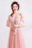 Elegant Pearl Pink Evening Dresses  2019 A-Line / Princess Spaghetti Straps Rhinestone Lace Flower Short Sleeve Backless Floor-Length / Long Formal Dresses