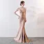Chic / Belle Couleur Unie Ivoire Robe De Soirée 2019 Trompette / Sirène Bretelles Spaghetti Perlage Gland Sans Manches Dos Nu Fendue devant Longue Robe De Ceremonie