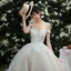 High-end Champagne Wedding Dresses 2019 Ball Gown Off-The-Shoulder Lace Flower Sleeveless Backless Royal Train