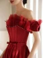 Charmant Bordeaux Robe De Bal 2021 Princesse Perle De l'épaule Sans Manches Dos Nu Longue Promo Robe De Ceremonie