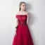 Chic / Beautiful Burgundy Prom Dresses 2018 A-Line / Princess Lace Appliques Beading Off-The-Shoulder Backless Sleeveless Floor-Length / Long Formal Dresses