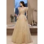 Charming Champagne Prom Dresses 2021 A-Line / Princess Square Neckline Beading Short Sleeve Backless Floor-Length / Long Prom Formal Dresses