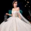 Charming Champagne Wedding Dresses 2019 A-Line / Princess Off-The-Shoulder Beading Tassel Pearl Lace Flower Appliques Short Sleeve Backless Royal Train